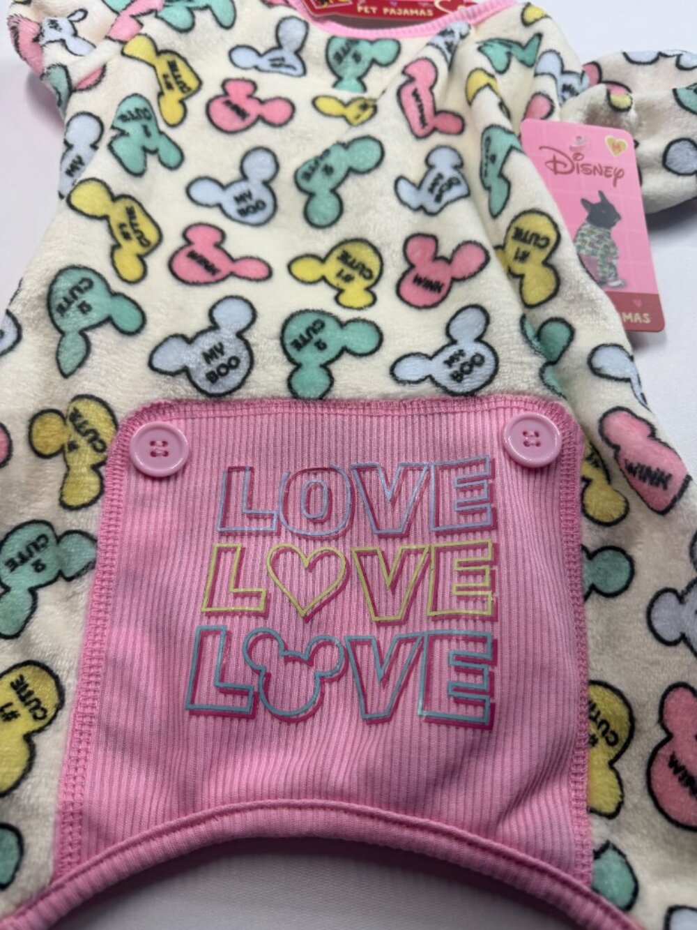 Disney Mickey & Friends Dog Pajamas Medium Pink Fleece Pet PJs Love Print NWT - Picture 4 of 6